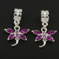 Zinc Alloy Animal Pendants, Dragonfly, silver color plated, with rhinestone, lead & cadmium free Approx 5mm 