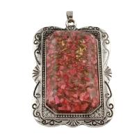 Resin Zinc Alloy Pendants, with Resin, Rectangle, antique silver color plated, lead & cadmium free Approx 