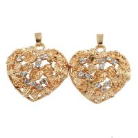 Zinc Alloy Heart Pendants, gold color plated, with rhinestone & hollow, lead & cadmium free Approx 