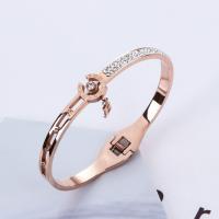 Stainless Steel Bangle, with Rhinestone Clay Pave, rose gold color plated, for woman & with rhinestone, Inner Approx 54mm 