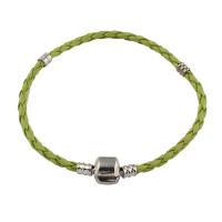 Zinc Alloy European Bracelet Cord, with PU Leather Cord, platinum color plated Approx 7.5 Inch 