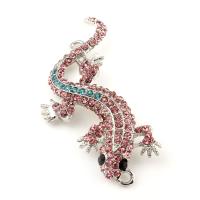 Animal Zinc Alloy Connector, Gecko, silver color plated, with rhinestone & 1/1 loop Approx 1.5mm 