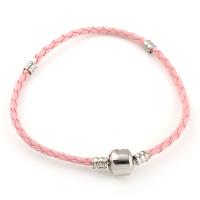 Zinc Alloy European Bracelet Cord, with PU Leather Cord, platinum color plated, pink Approx 0.5mm Approx 7.1 Inch 