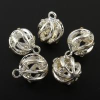 Zinc Alloy Rhinestone Pendants, Round, silver color plated, with rhinestone Approx 1mm 