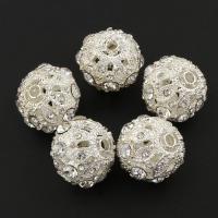 Rhinestone Zinc Alloy Beads, Round, silver color plated, with rhinestone Approx 0.5mm 