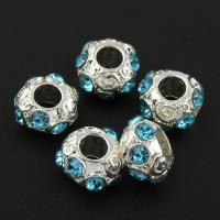 Rhinestone Zinc Alloy Beads, Drum, silver color plated, with rhinestone Approx 2.5mm 