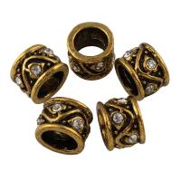 Rhinestone Zinc Alloy Beads, Drum, antique gold color plated, with rhinestone Approx 4mm 
