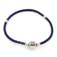 цинковый сплав Шнур European браслет, с PU шнур, Платиновое покрытие платиновым цвет, фиолетовый длина:Приблизительно 6.7 дюймовый, 10пряди/сумка, продается сумка