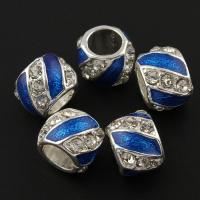 Rhinestone Zinc Alloy Beads, Drum, silver color plated, enamel & with rhinestone Approx 3.5mm 