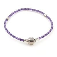 Zinc Alloy European Bracelet Cord, with PU Leather Cord, platinum color plated Approx 6.7 Inch 