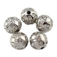 Rhinestone Zinc Alloy Beads, Round, platinum color plated, with rhinestone Approx 2mm 