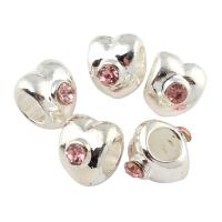 Rhinestone Zinc Alloy Beads, Heart, platinum color plated, with rhinestone Approx 2.5mm 