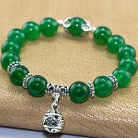 Green Agate Bracelet, with Zinc Alloy, silver color plated, Unisex, 10mm Approx 7.4 Inch 
