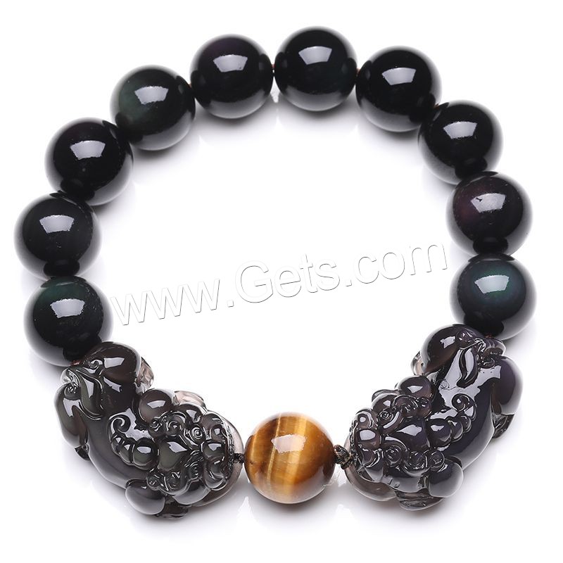 Obsidian Bracelet, with Tiger Eye, Unisex & different size for choice & different styles for choice, Length:Approx 7.4 Inch, Sold By Strand