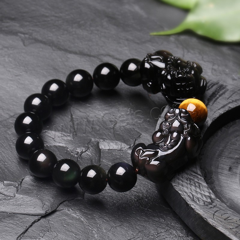 Obsidienne bracelet, avec oeil de tigre, unisexe & normes différentes pour le choix & styles différents pour le choix, Longueur:Environ 7.4 pouce, Vendu par brin