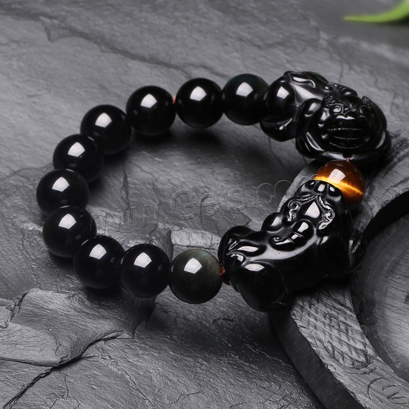 Obsidienne bracelet, avec oeil de tigre, unisexe & normes différentes pour le choix & styles différents pour le choix, Longueur:Environ 7.4 pouce, Vendu par brin