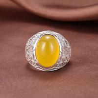 Brass Open Finger Ring, with Agate, platinum plated & for man, US Ring 