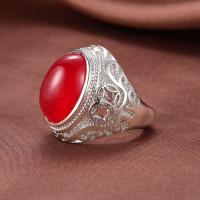 Brass Open Finger Ring, with Chalcedony, platinum plated, for man US Ring 