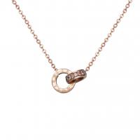 Stainless Steel Jewelry Necklace, with 2inch extender chain, rose gold color plated, oval chain & for woman & with rhinestone Approx 15.7 Inch 
