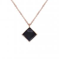 Stainless Steel Necklace, with Black Shell, rose gold color plated, oval chain & for woman Approx 15.7 Inch 