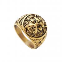 Stainless Steel Finger Ring, Tiger, gold color plated & blacken 