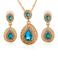 Crystal Jewelry Sets, Zinc Alloy, earring & necklace, with Crystal, with 2inch extender chain, Teardrop, gold color plated, adjustable & twist oval chain & for woman & with rhinestone, 48mm, 40mm Approx 20 Inch 