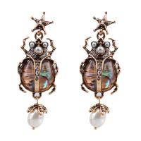 Zinc Alloy Drop Earring, with Glass Pearl & Resin, Insect, plated, for woman & with rhinestone 