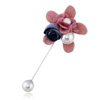 Zinc Alloy Brooch, with Cloth & Glass Pearl, plated, for woman 