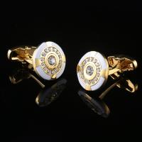 Brass Cufflinks, Flat Round, gold color plated, for man & enamel & with rhinestone 