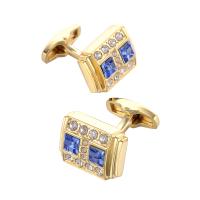 Brass Cufflinks, gold color plated, for man & with rhinestone 