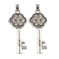 Zinc Alloy Key Pendants, antique silver color plated, with rhinestone, lead & cadmium free Approx 