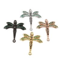 Cubic Zirconia Micro Pave Brass Connector, Dragonfly, plated, micro pave cubic zirconia & 1/1 loop nickel, lead & cadmium free Approx 1.2mm 