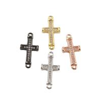 Cubic Zirconia Micro Pave Brass Connector, Cross, plated, micro pave cubic zirconia & 1/1 loop nickel, lead & cadmium free Approx 1mm 