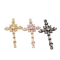 Cubic Zirconia Micro Pave Brass Connector, Cross, plated, micro pave cubic zirconia & 1/1 loop nickel, lead & cadmium free Approx 1.5mm 