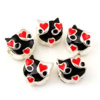 Zinc Alloy Animal Beads, Cat, platinum color plated, enamel Approx 2mm 