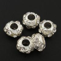 Granos de la aleación del Zinc de diamante de imitación, aleación de zinc, Tambor, chapado en color de plata, con diamantes de imitación, 11x7x11mm, agujero:aproximado 2mm, 10PCs/Bolsa, Vendido por Bolsa