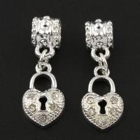 Zinc Alloy Lock Pendants, silver color plated, with rhinestone Approx 2mm 