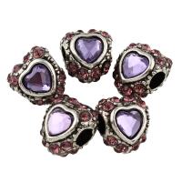 Rhinestone Zinc Alloy Beads, Heart, antique silver color plated, with rhinestone Approx 2mm 