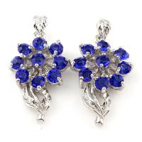 Zinc Alloy Flower Pendants, silver color plated, with rhinestone Approx 