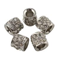 Rhinestone Zinc Alloy Beads, Tube, platinum color plated, with rhinestone Approx 2.5mm 