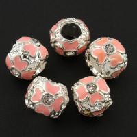 Rhinestone Zinc Alloy Beads, Drum, silver color plated, enamel & with rhinestone Approx 2mm 
