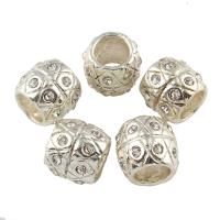 Rhinestone Zinc Alloy Beads, Drum, silver color plated, with rhinestone Approx 2.5mm 