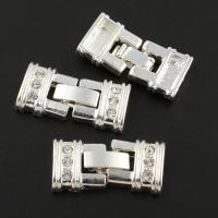 Zinc Alloy Fold Over Clasp, silver color plated, with rhinestone 