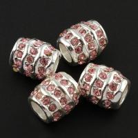 Rhinestone Zinc Alloy European Beads, Drum, silver color plated, without troll & with rhinestone & large hole Approx 6mm 