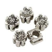 Zinc Alloy European Beads, Flower, antique silver color plated, without troll Approx 5mm 