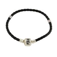 Zinc Alloy European Bracelet Cord, with PU Leather Cord, platinum color plated, enamel Approx 7.5 Inch 
