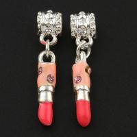 Zinc Alloy Enamel Pendants, Lipstick, silver color plated, with rhinestone Approx 5mm 