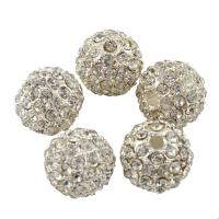 Rhinestone Zinc Alloy Beads, Round, silver color plated, with rhinestone, 10mm Approx 1.5mm 