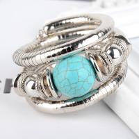 Turquoise Zinc Alloy Bangle, with Synthetic Turquoise, silver color plated, for woman, Inner Approx 55mm 