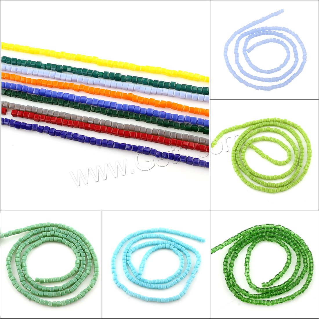 Mixed Glass Bead, Glass Beads,  Square, different size for choice, more colors for choice, Hole:Approx 0.5-1mm, 100PCs/Strand, Sold By Strand